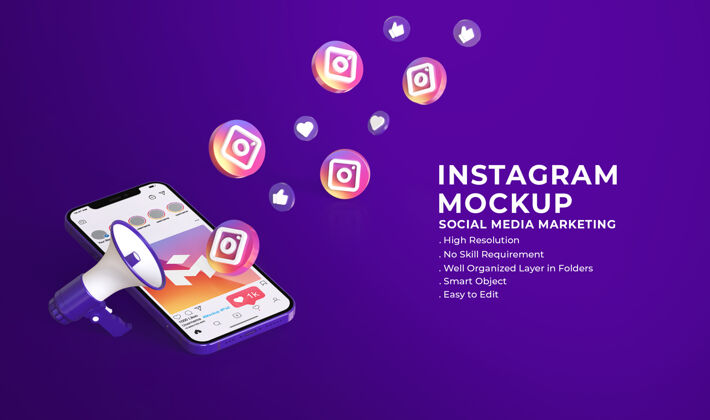 符号社交媒体instagram3d模型与社交媒体营销理念设备Instagram通讯