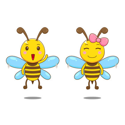 卡通可爱的男孩和女孩蜜蜂性格孤立虫子可爱昆虫