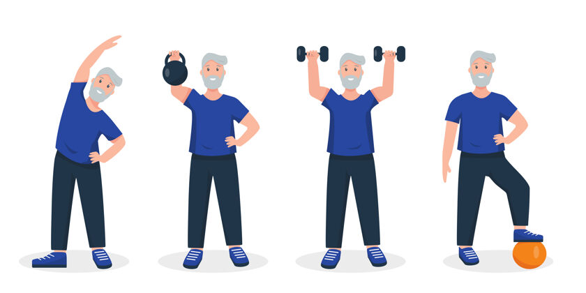 活动高级男子做体育锻炼隔离在白色性格祖父男人