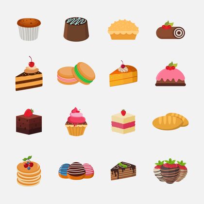 轮廓蛋糕图标收集不同类型的插图图形甜点糖