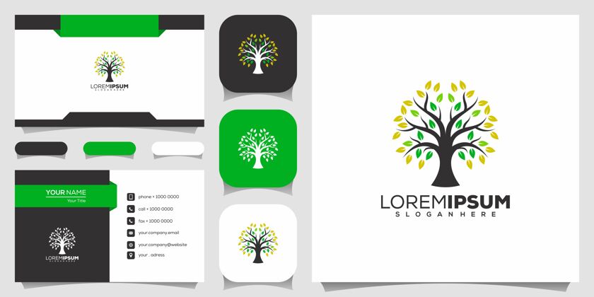 商标树icon.elements.green图标花园标志模板和名片自然树生长