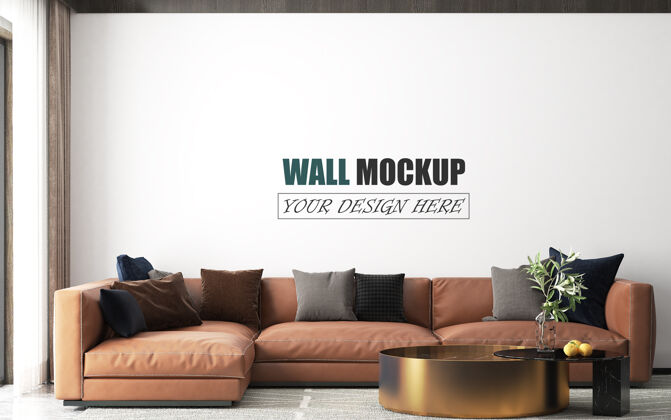 3d渲染客厅有一个棕色沙发墙模型客厅3d墙