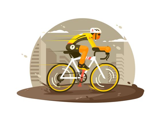 移动运动员骑自行车很快平面插图自行车运动员男子