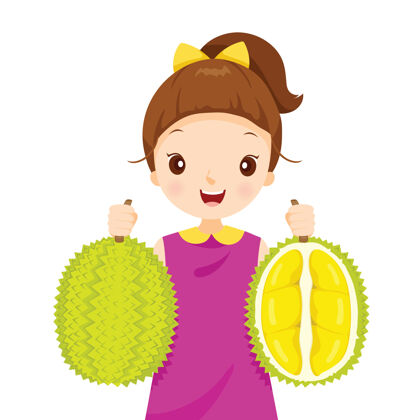 食物抱着榴莲的女孩 热带水果 泰国水果之王平底水果女人