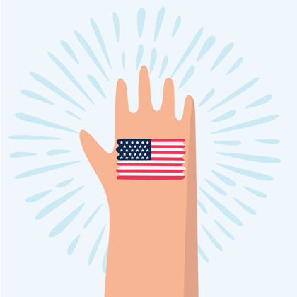 观众手绘美国国旗卡通插图自豪彩色手势