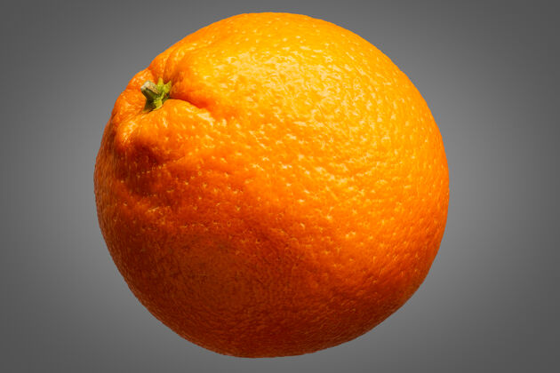 闪亮新鲜美味的单一橙色水果隔离在灰色背景与剪辑路径素食健康反射