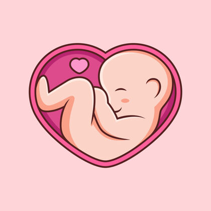 母亲婴儿在一个可爱的姿势和腹部的插图爱与世隔绝粉色背景粉色产前快乐