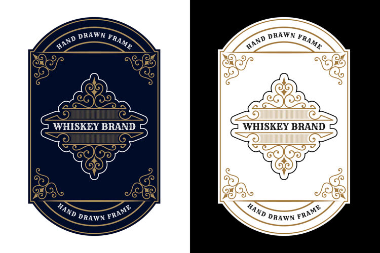 经典复古皇家豪华框架标志标签设置维多利亚威士忌