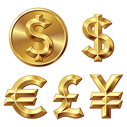 前视图带美元符号的金币欧元符号货币货币兑换