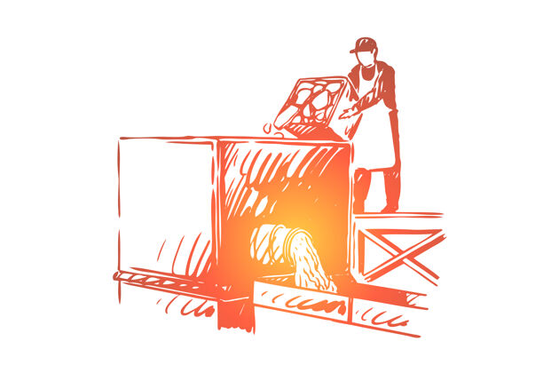插图屠宰场 食品厂员工插图砍烹饪机械
