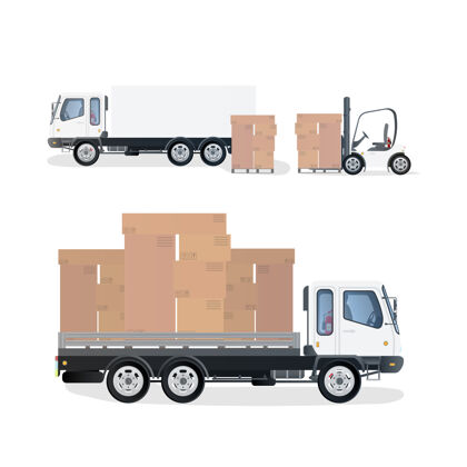 托盘带纸板的卡车和托盘叉车箱提高托盘.工业叉车大车辆货物
