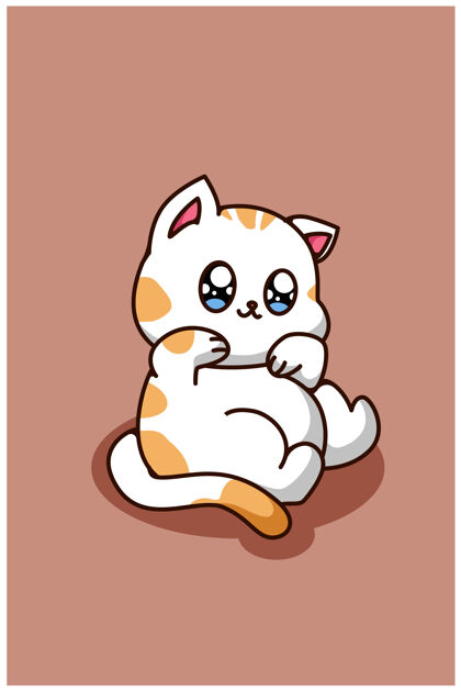 卡通可爱快乐的小猫宝宝 动物卡通插画老虎微笑背景
