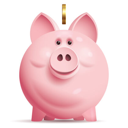 储蓄带硬币的粉红色小猪存钱罐金融正面图硬币银行