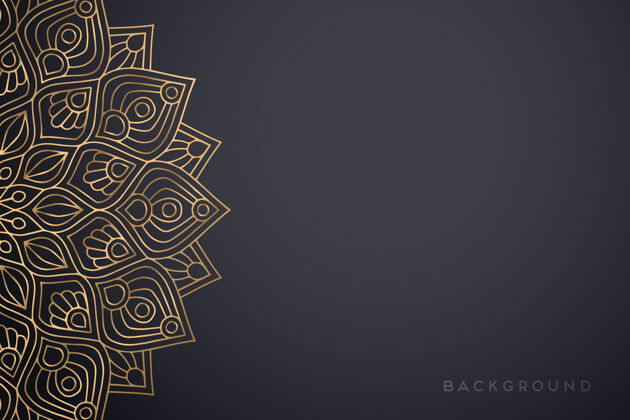 阿拉伯金色的豪华装饰曼荼罗设计背景黑色花卉曼陀罗