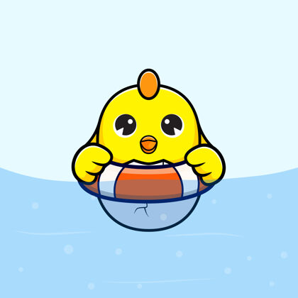 活动可爱的小鸡在水里游泳卡瓦伊可爱游泳