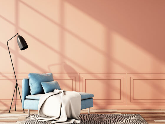 装饰复古风格的生活区室内设计墙壁家具粉色