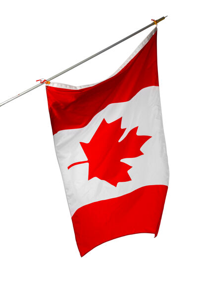 旗杆白色背景上孤立的加拿大国旗旗杆加拿大加拿大