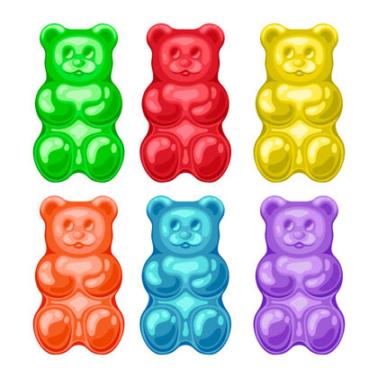 果冻不同颜色的果冻熊隔离在白色上食物五颜六色幼稚