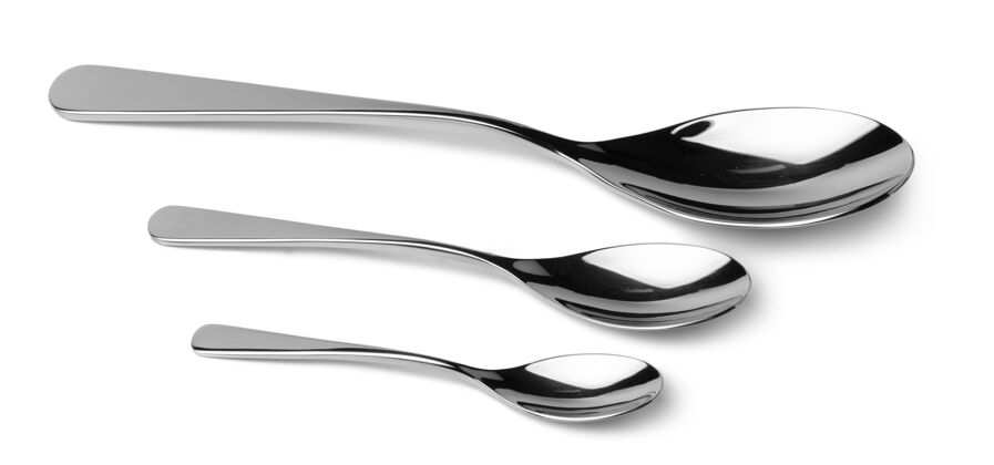 钢一套银汤匙餐具隔离在白色背景上银工具餐饮