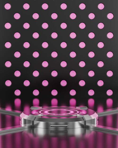 舞台未来派领奖台粉色霓虹灯科幻背景3d渲染植入式广告3d渲染科幻