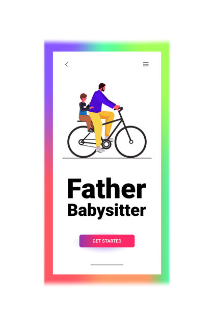 支持年轻的父亲骑自行车与小儿子育儿父亲的概念爸爸花时间与他的孩子垂直登录页孩子关系