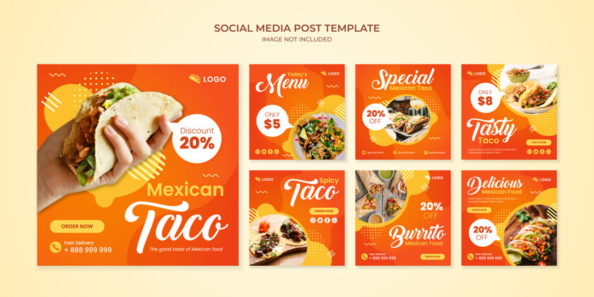 折扣墨西哥餐厅塔可社交媒体instagram帖子模板销售促销Instagram