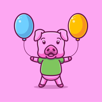 幼稚卡通猪背着气球卡通动物猪