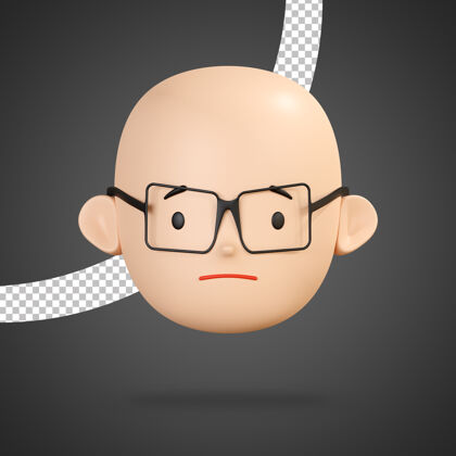 悲伤用眼镜3d渲染男人角色脸的悲伤表情脸人类男孩