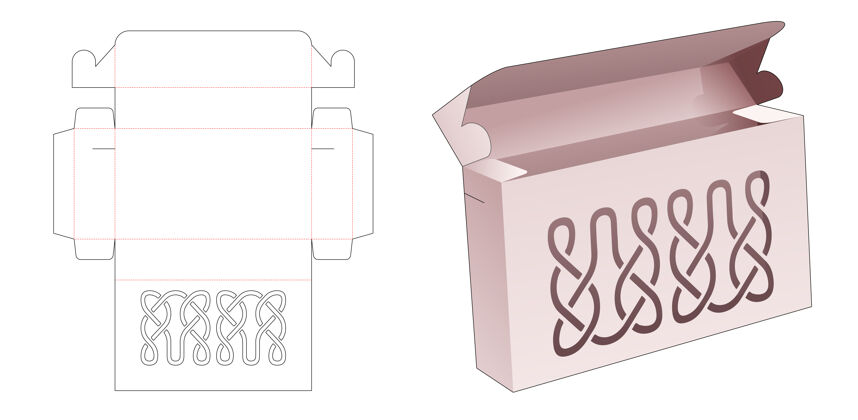 存储框和2个锁定点与模板线模切模板轮廓包装纸板