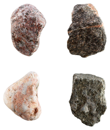 砾石一套不同品种的石头隔离在白色的表面材料卵石花岗岩