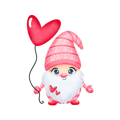侏儒可爱卡通情人节侏儒插画爱情隔离北欧2月14日气球