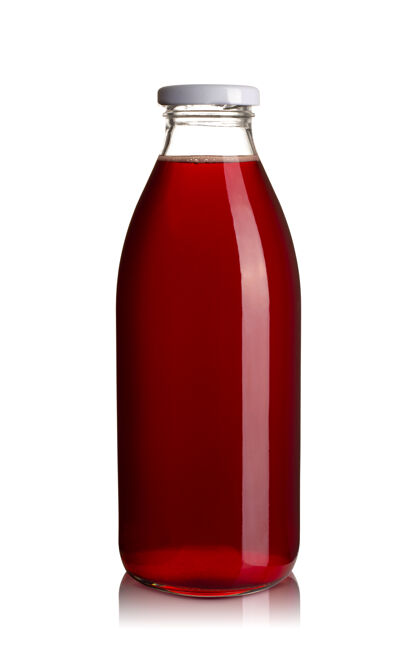 玻璃前视图樱桃汁玻璃瓶隔离在白色有机饮食瓶