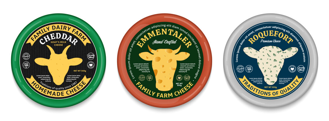 奶牛场矢量奶酪现代风格圆形标签包装早餐动物