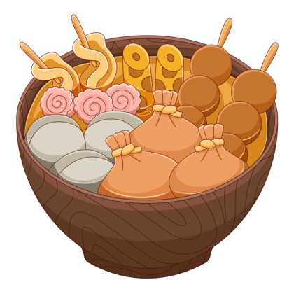 日本欧登在平面设计风格的日本美食插画食品亚洲传统