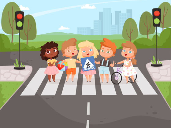 幼儿园十字路口rulles.children学习道路交通灯和路标安全灯光儿童