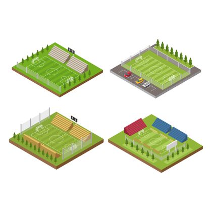 透视图等轴测足球运动场体育场建筑场地绿色空