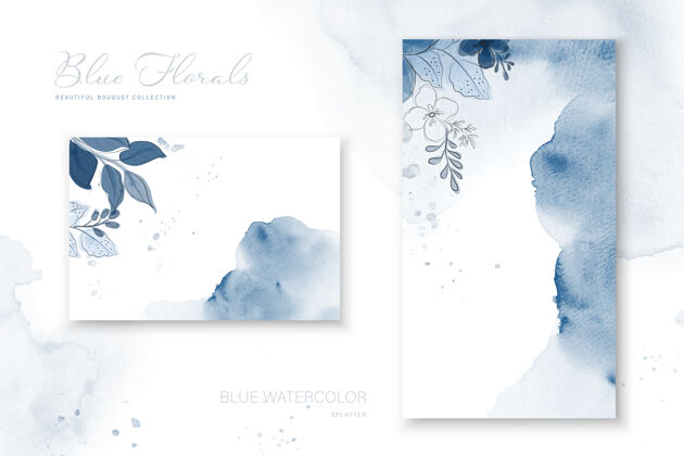 周年纪念美丽的蓝色花束插图设计的表面污渍水彩画花卉元素优雅