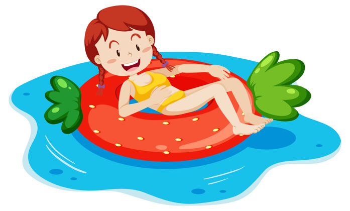 着色一个年轻女子躺在游泳圈上水人物年轻