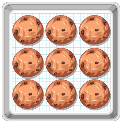 件托盘上巧克力饼干的顶视图视图纸杯蛋糕饼干