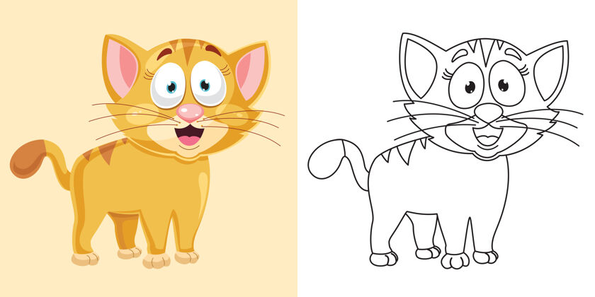 动物线艺术画儿童彩页猫卡通素描