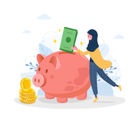 小猪小猪阿拉伯银行女人把钞票放进钱箱卡通阿拉伯语银行