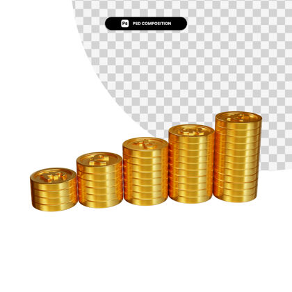 商业一堆金币在3d渲染隔离金属物体堆