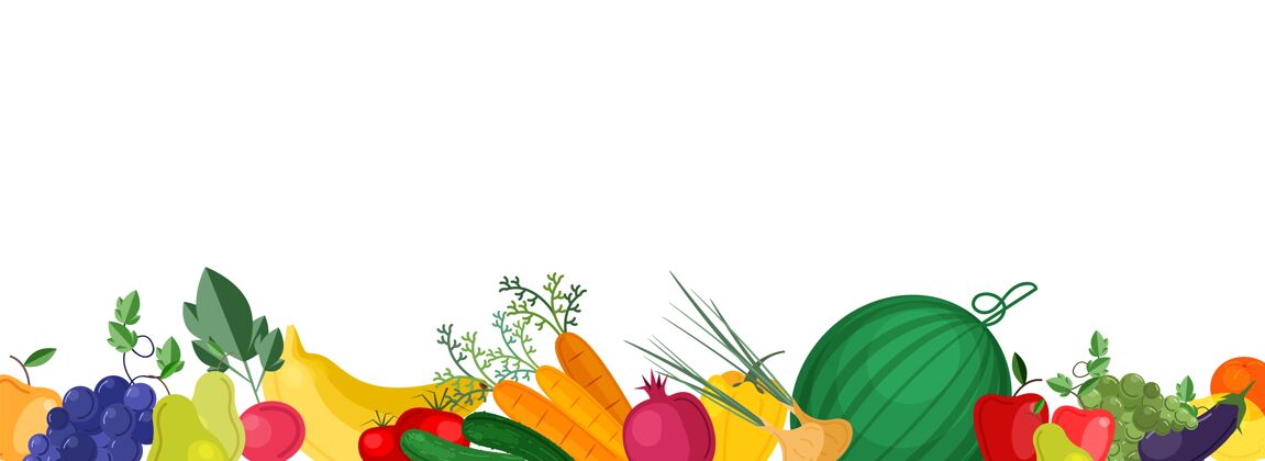 节日横幅模板底部边缘有本地种植的新鲜成熟水果和蔬菜作物自然促销