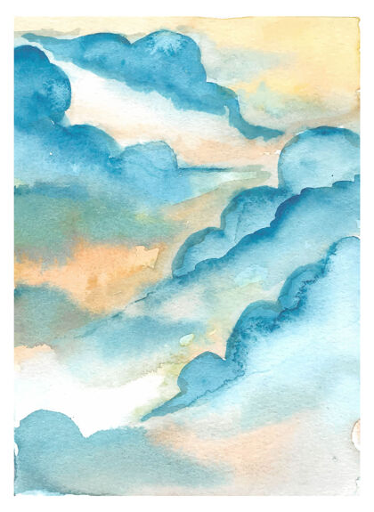 纹理美丽的积雨云手绘水彩背景水彩手绘粉彩