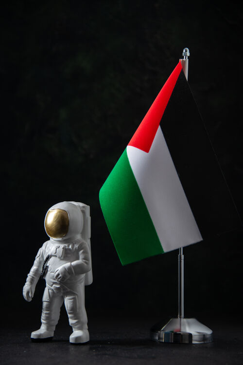 战争正面图巴勒斯坦国旗与太空人玩具黑色爱国黑暗玩具
