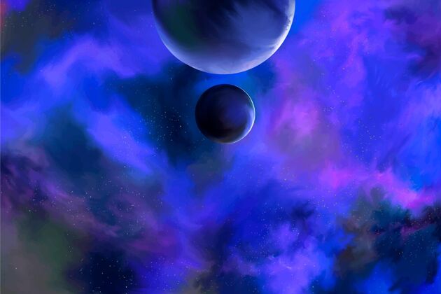 水彩背景五彩缤纷的水彩宇宙插图背景星球手绘
