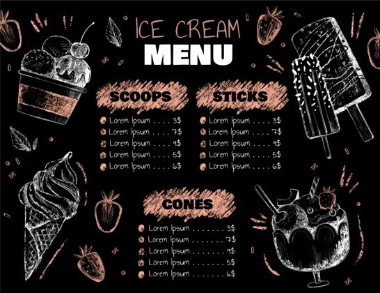 甜点手绘冰淇淋黑板菜单夏天美味黑板