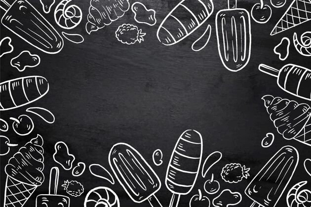 背景手绘冰淇淋黑板背景零食美味墙纸