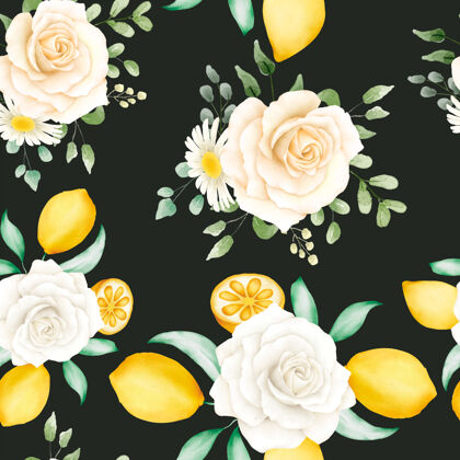 壁纸柠檬水彩花卉图案花卉花卉水彩