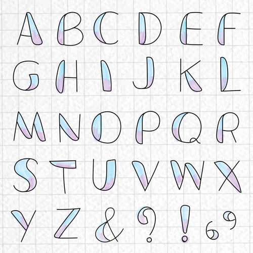 靛蓝样式的字母和符号设置在网格纸上脚本网格纸手写
